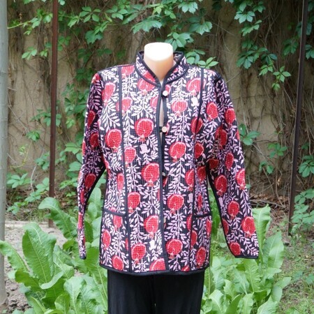 Двухсторонний стеганный пиджак из узбекского хлопка (укороченный чапан) - гранат