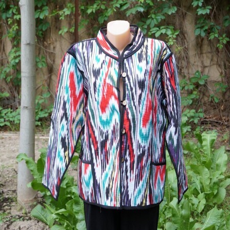 Двухсторонний стеганный пиджак из узбекского хлопка (укороченный чапан) икат